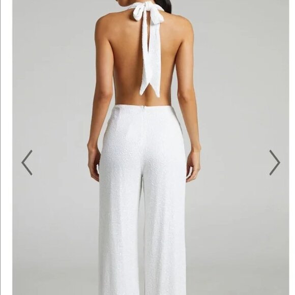 Showpo White Sequin Jumpsuit US Size 4 NWT - Picture 2 of 4